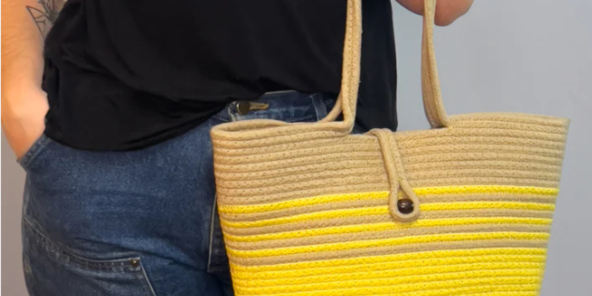 Buy Handcrafted Cotton Rope Tote – Yellow and Black Stripes